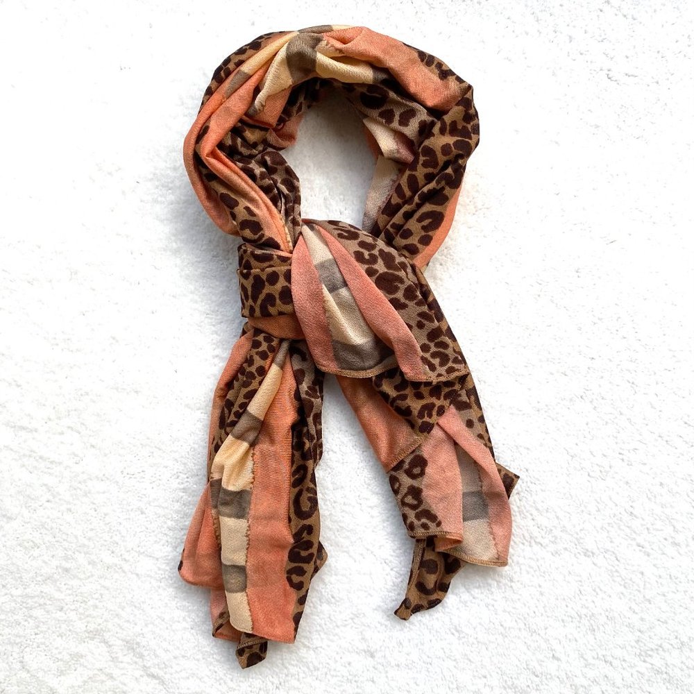 Fantasie Scarf Made In England Chiffon Leopard Coral Pattern Rare